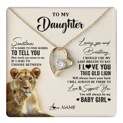 Forever Love Necklace 18K Yellow Gold Finish | 1 | Personalized To My Daughter Necklace From Mom Mother I Love You This Old Lion Daughter Birthday Graduation Christmas Jewelry Customized Gift Box Message Card | teecentury
