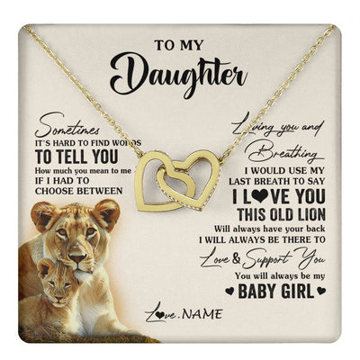 Interlocking Hearts Necklace 18K Yellow Gold Finish | 1 | Personalized To My Daughter Necklace From Mom Mother I Love You This Old Lion Daughter Birthday Graduation Christmas Jewelry Customized Gift Box Message Card | teecentury