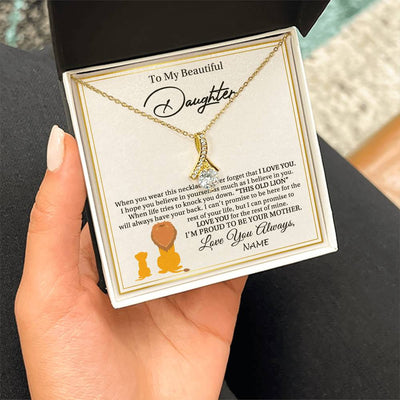 Alluring Beauty Necklace 18K Yellow Gold Finish | 2 | Personalized To My Daughter Necklace From Mom Mother I'M Proud To Be Your Mother Lion Daughter Birthday Graduation Christmas Customized Gift Box Message Card | teecentury