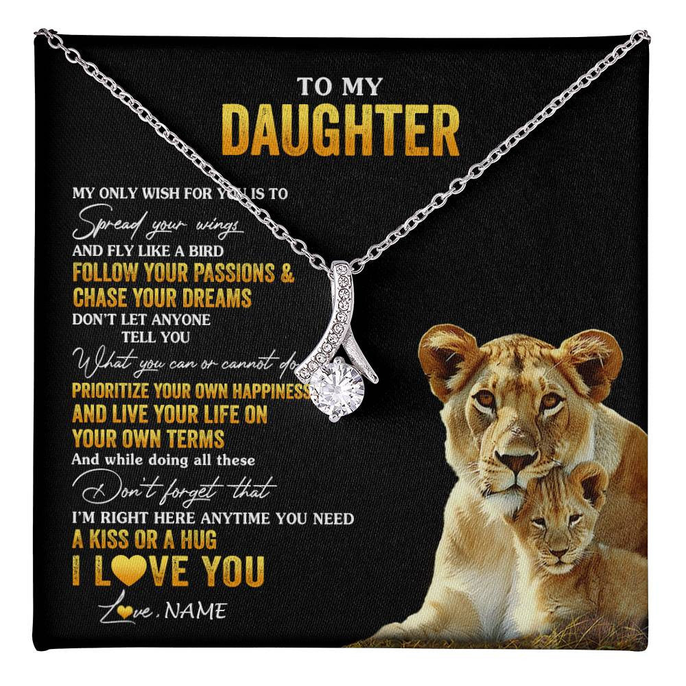 Alluring Beauty Necklace 14K White Gold Finish | 1 | Personalized To My Daughter Necklace From Mom Mother Lion My Only Wish For You Daughter Birthday Graduation Christmas Customized Gift Box Message Card | teecentury