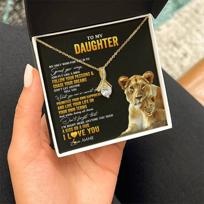 Alluring Beauty Necklace 18K Yellow Gold Finish | 2 | Personalized To My Daughter Necklace From Mom Mother Lion My Only Wish For You Daughter Birthday Graduation Christmas Customized Gift Box Message Card | teecentury