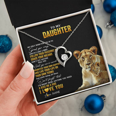 Forever Love Necklace 14K White Gold Finish | 2 | Personalized To My Daughter Necklace From Mom Mother Lion My Only Wish For You Daughter Birthday Graduation Christmas Customized Gift Box Message Card | teecentury