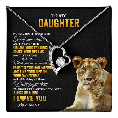 Forever Love Necklace 14K White Gold Finish | 1 | Personalized To My Daughter Necklace From Mom Mother Lion My Only Wish For You Daughter Birthday Graduation Christmas Customized Gift Box Message Card | teecentury