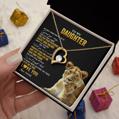 Forever Love Necklace 18K Yellow Gold Finish | 2 | Personalized To My Daughter Necklace From Mom Mother Lion My Only Wish For You Daughter Birthday Graduation Christmas Customized Gift Box Message Card | teecentury