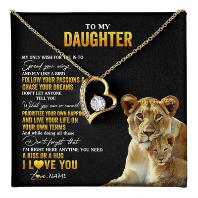 Forever Love Necklace 18K Yellow Gold Finish | 1 | Personalized To My Daughter Necklace From Mom Mother Lion My Only Wish For You Daughter Birthday Graduation Christmas Customized Gift Box Message Card | teecentury
