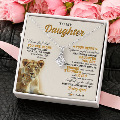 Alluring Beauty Necklace 14K White Gold Finish | 2 | Personalized To My Daughter Necklace From Mom Mother Lion Never Feel That You Are Alone Great Daughter Birthday Christmas Customized Gift Box Message Card | teecentury