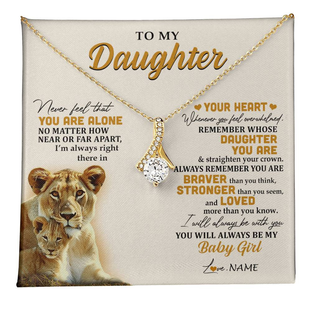 Alluring Beauty Necklace 18K Yellow Gold Finish | 1 | Personalized To My Daughter Necklace From Mom Mother Lion Never Feel That You Are Alone Great Daughter Birthday Christmas Customized Gift Box Message Card | teecentury