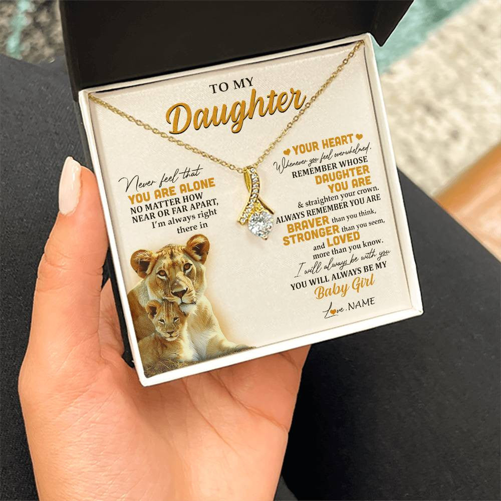 Alluring Beauty Necklace 18K Yellow Gold Finish | 2 | Personalized To My Daughter Necklace From Mom Mother Lion Never Feel That You Are Alone Great Daughter Birthday Christmas Customized Gift Box Message Card | teecentury