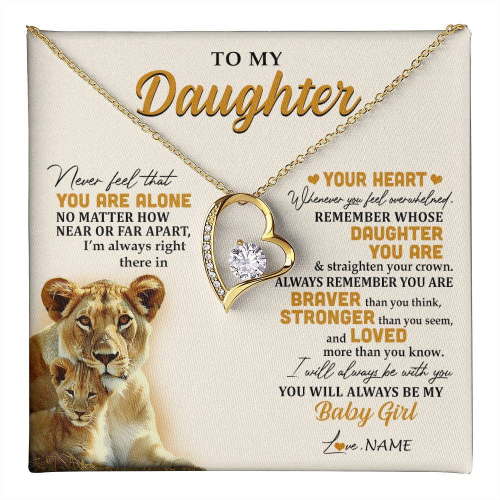 Forever Love Necklace 18K Yellow Gold Finish | 1 | Personalized To My Daughter Necklace From Mom Mother Lion Never Feel That You Are Alone Great Daughter Birthday Christmas Customized Gift Box Message Card | teecentury