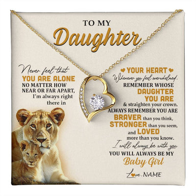 Forever Love Necklace 18K Yellow Gold Finish | 1 | Personalized To My Daughter Necklace From Mom Mother Lion Never Feel That You Are Alone Great Daughter Birthday Christmas Customized Gift Box Message Card | teecentury