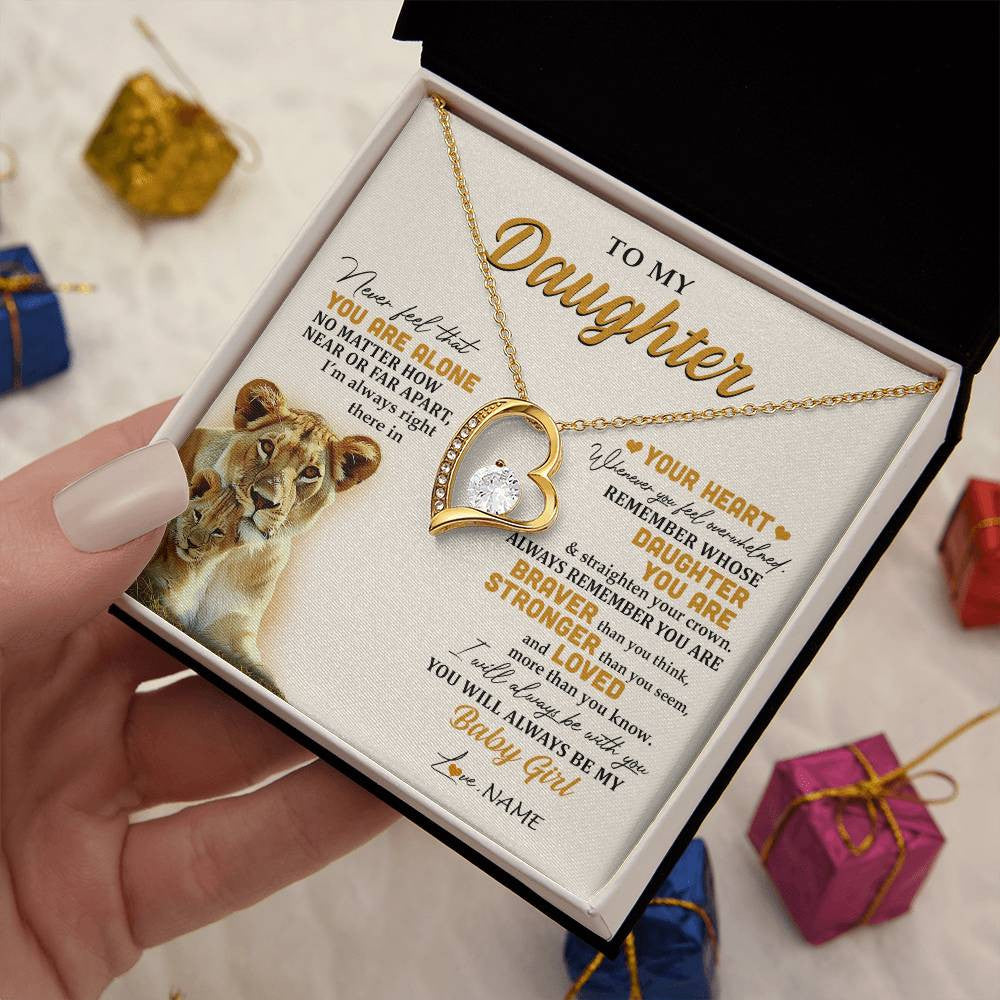 Forever Love Necklace 18K Yellow Gold Finish | 2 | Personalized To My Daughter Necklace From Mom Mother Lion Never Feel That You Are Alone Great Daughter Birthday Christmas Customized Gift Box Message Card | teecentury