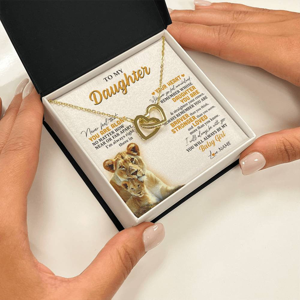 Interlocking Hearts Necklace 18K Yellow Gold Finish | 2 | Personalized To My Daughter Necklace From Mom Mother Lion Never Feel That You Are Alone Great Daughter Birthday Christmas Customized Gift Box Message Card | teecentury