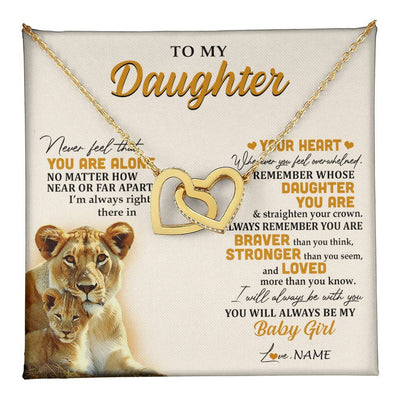 Interlocking Hearts Necklace 18K Yellow Gold Finish | 1 | Personalized To My Daughter Necklace From Mom Mother Lion Never Feel That You Are Alone Great Daughter Birthday Christmas Customized Gift Box Message Card | teecentury