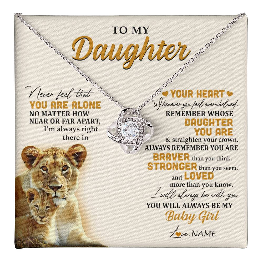 Love Knot Necklace 14K White Gold Finish | 1 | Personalized To My Daughter Necklace From Mom Mother Lion Never Feel That You Are Alone Great Daughter Birthday Christmas Customized Gift Box Message Card | teecentury