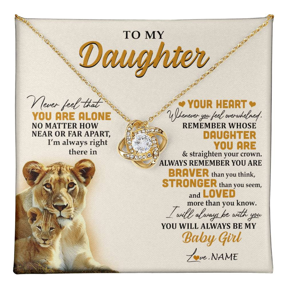 Love Knot Necklace 18K Yellow Gold Finish | 1 | Personalized To My Daughter Necklace From Mom Mother Lion Never Feel That You Are Alone Great Daughter Birthday Christmas Customized Gift Box Message Card | teecentury