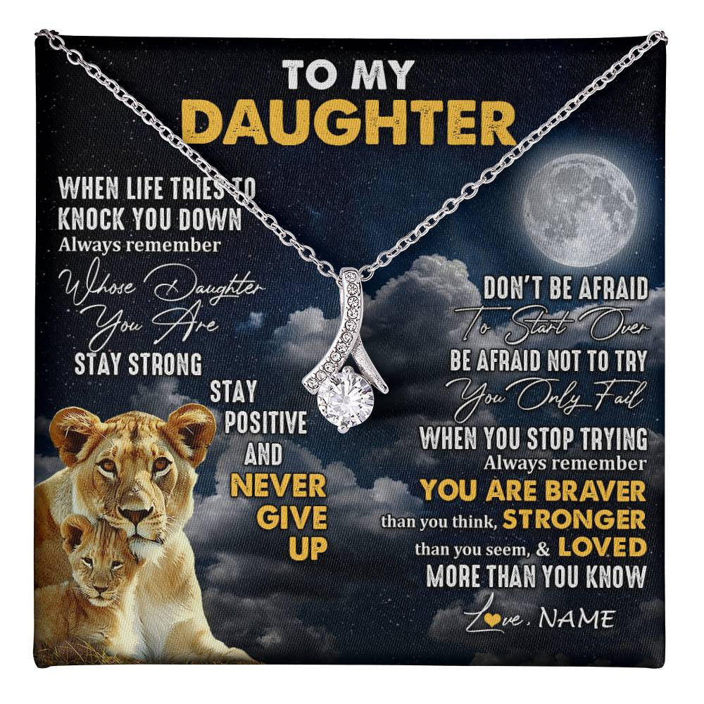 Alluring Beauty Necklace 14K White Gold Finish | 1 | Personalized To My Daughter Necklace From Mom Mother Lion Never Give Up Daughter Birthday Graduation Jewelry Christmas Customized Gift Box Message Card | teecentury