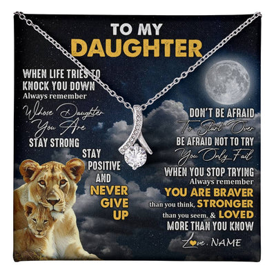 Alluring Beauty Necklace 14K White Gold Finish | 1 | Personalized To My Daughter Necklace From Mom Mother Lion Never Give Up Daughter Birthday Graduation Jewelry Christmas Customized Gift Box Message Card | teecentury