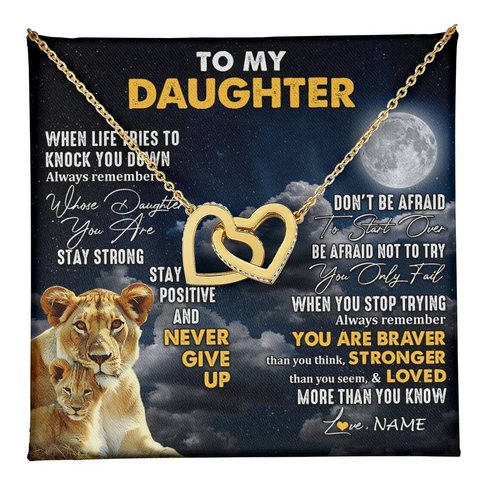 Interlocking Hearts Necklace 18K Yellow Gold Finish | 1 | Personalized To My Daughter Necklace From Mom Mother Lion Never Give Up Daughter Birthday Graduation Jewelry Christmas Customized Gift Box Message Card | teecentury