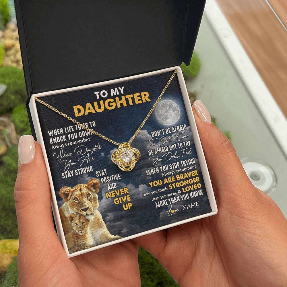 Love Knot Necklace 18K Yellow Gold Finish | 2 | Personalized To My Daughter Necklace From Mom Mother Lion Never Give Up Daughter Birthday Graduation Jewelry Christmas Customized Gift Box Message Card | teecentury