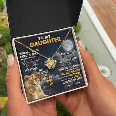 Love Knot Necklace 18K Yellow Gold Finish | 2 | Personalized To My Daughter Necklace From Mom Mother Lion Never Give Up Daughter Birthday Graduation Jewelry Christmas Customized Gift Box Message Card | teecentury