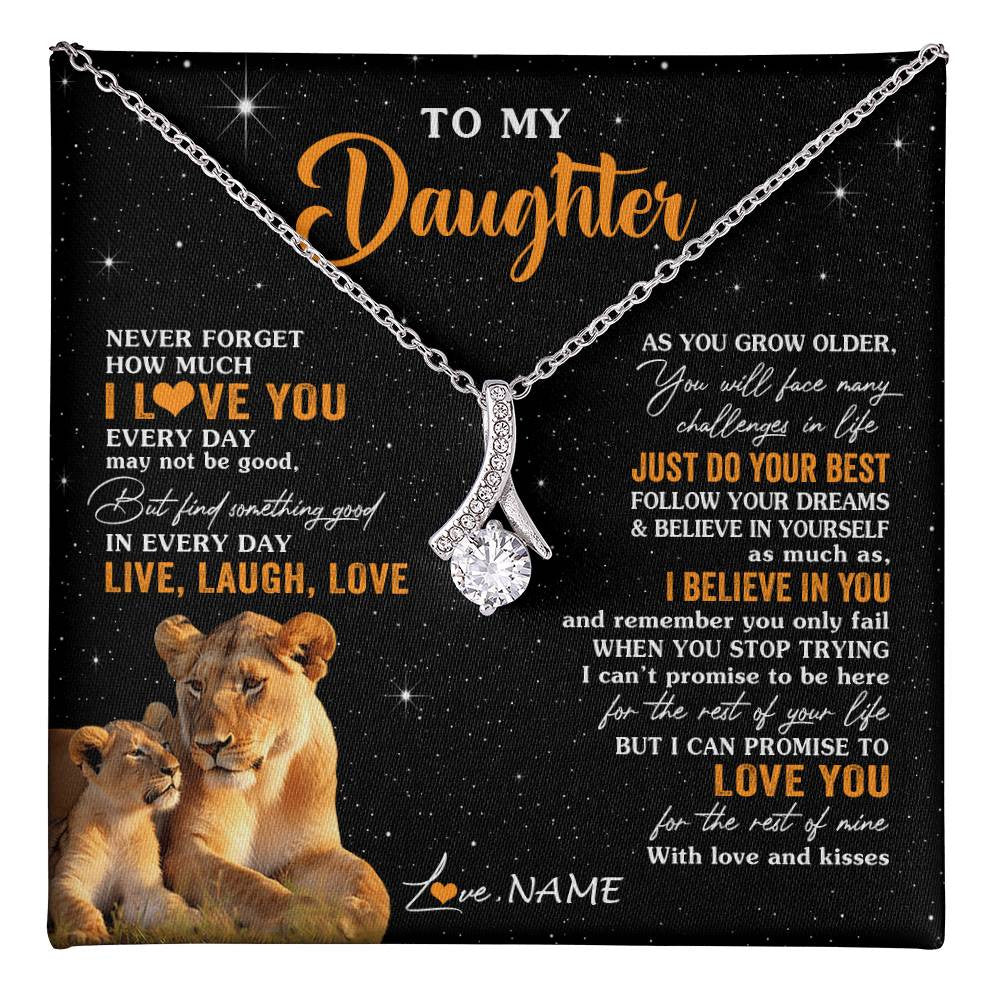 Alluring Beauty Necklace 14K White Gold Finish | 1 | Personalized To My Daughter Necklace From Mom Mother Live Laugh Love Lion Daughter Birthday Positive Graduation Christmas Customized Gift Box Message Card | teecentury