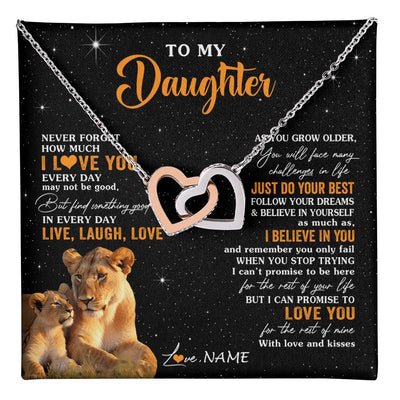 Interlocking Hearts Necklace Stainless Steel & Rose Gold Finish | 1 | Personalized To My Daughter Necklace From Mom Mother Live Laugh Love Lion Daughter Birthday Positive Graduation Christmas Customized Gift Box Message Card | teecentury