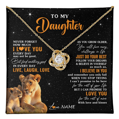 Love Knot Necklace 18K Yellow Gold Finish | 1 | Personalized To My Daughter Necklace From Mom Mother Live Laugh Love Lion Daughter Birthday Positive Graduation Christmas Customized Gift Box Message Card | teecentury