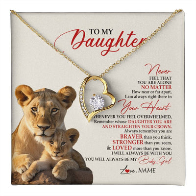 Forever Love Necklace 18K Yellow Gold Finish | 1 | Personalized To My Daughter Necklace From Mom Mother Never Feel You Are Alone Lion Daughter Birthday Graduation Christmas Customized Gift Box Message Card | teecentury
