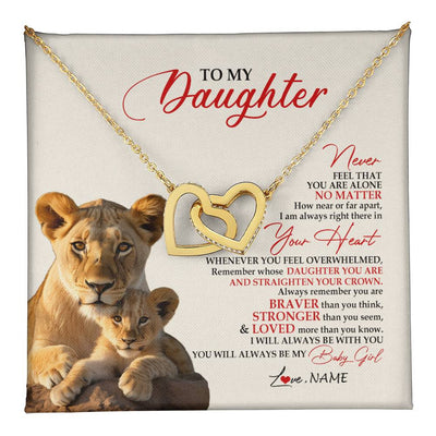 Interlocking Hearts Necklace 18K Yellow Gold Finish | 1 | Personalized To My Daughter Necklace From Mom Mother Never Feel You Are Alone Lion Daughter Birthday Graduation Christmas Customized Gift Box Message Card | teecentury