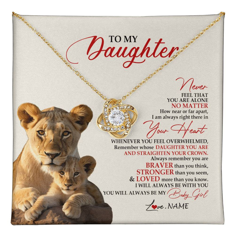 Love Knot Necklace 18K Yellow Gold Finish | 1 | Personalized To My Daughter Necklace From Mom Mother Never Feel You Are Alone Lion Daughter Birthday Graduation Christmas Customized Gift Box Message Card | teecentury