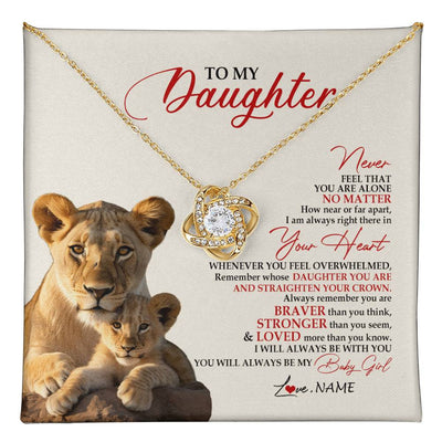 Love Knot Necklace 18K Yellow Gold Finish | 1 | Personalized To My Daughter Necklace From Mom Mother Never Feel You Are Alone Lion Daughter Birthday Graduation Christmas Customized Gift Box Message Card | teecentury