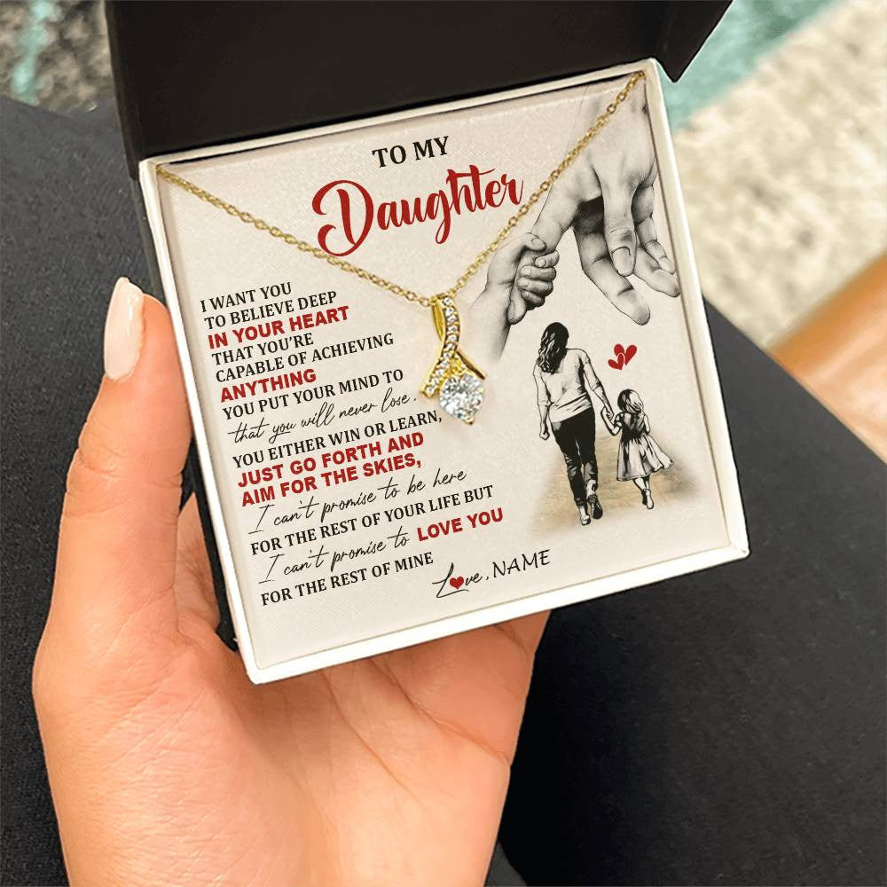 Alluring Beauty Necklace 18K Yellow Gold Finish | 2 | Personalized To My Daughter Necklace From Mom Mother Promise To Love You Daughter Birthday Jewelry Graduation Christmas Customized Gift Box Message Card | teecentury