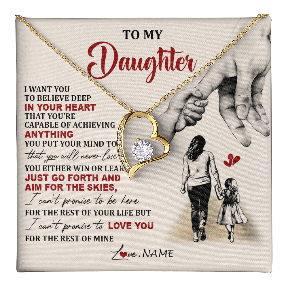 Forever Love Necklace 18K Yellow Gold Finish | 1 | Personalized To My Daughter Necklace From Mom Mother Promise To Love You Daughter Birthday Jewelry Graduation Christmas Customized Gift Box Message Card | teecentury
