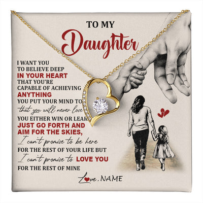 Forever Love Necklace 18K Yellow Gold Finish | 1 | Personalized To My Daughter Necklace From Mom Mother Promise To Love You Daughter Birthday Jewelry Graduation Christmas Customized Gift Box Message Card | teecentury