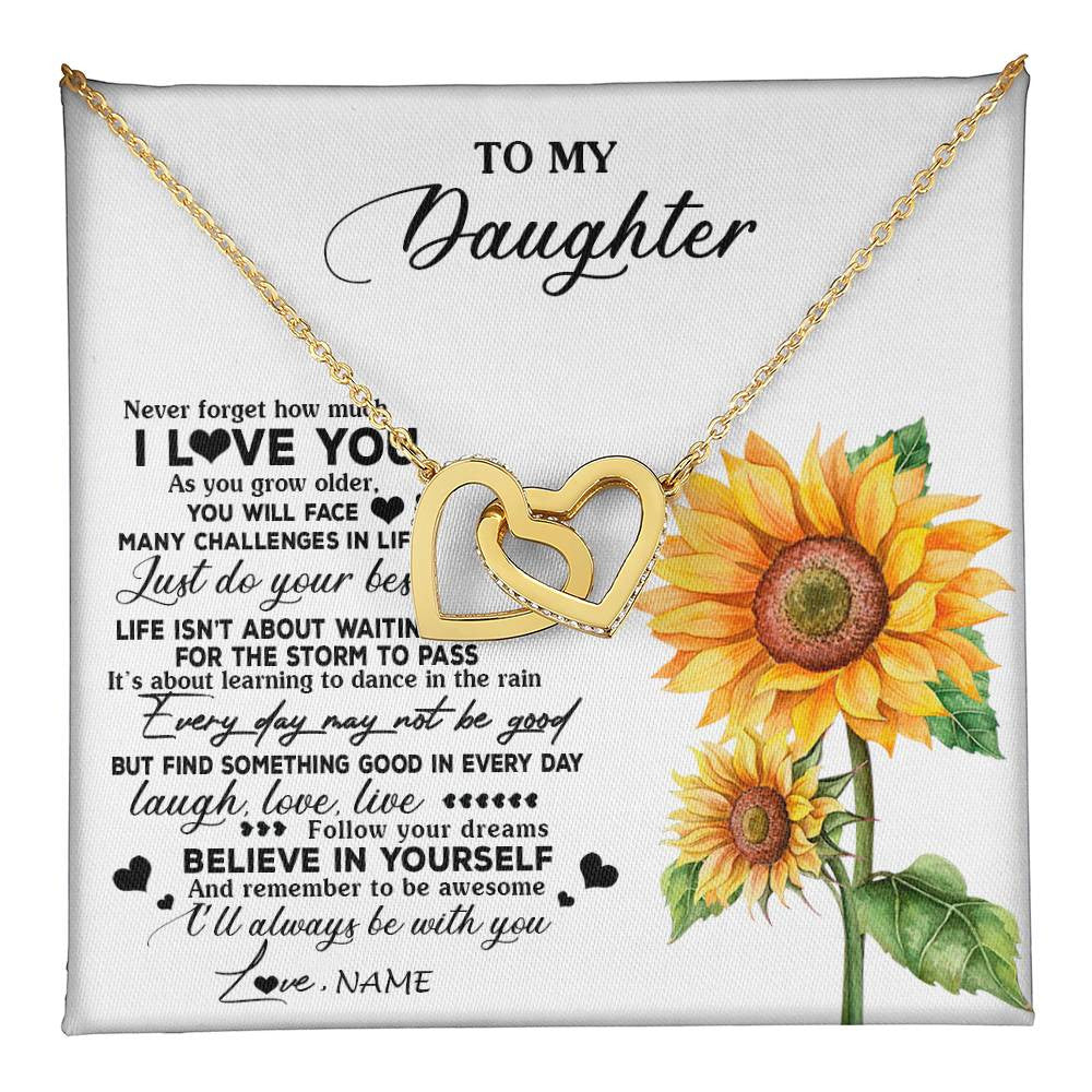 Interlocking Hearts Necklace 18K Yellow Gold Finish | 1 | Personalized To My Daughter Necklace From Mom Mother Sunflower Wood Laugh Love Live Daughter Birthday Graduation Christmas Customized Gift Box Message Card | teecentury