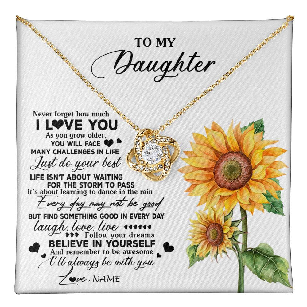 Love Knot Necklace 18K Yellow Gold Finish | 1 | Personalized To My Daughter Necklace From Mom Mother Sunflower Wood Laugh Love Live Daughter Birthday Graduation Christmas Customized Gift Box Message Card | teecentury