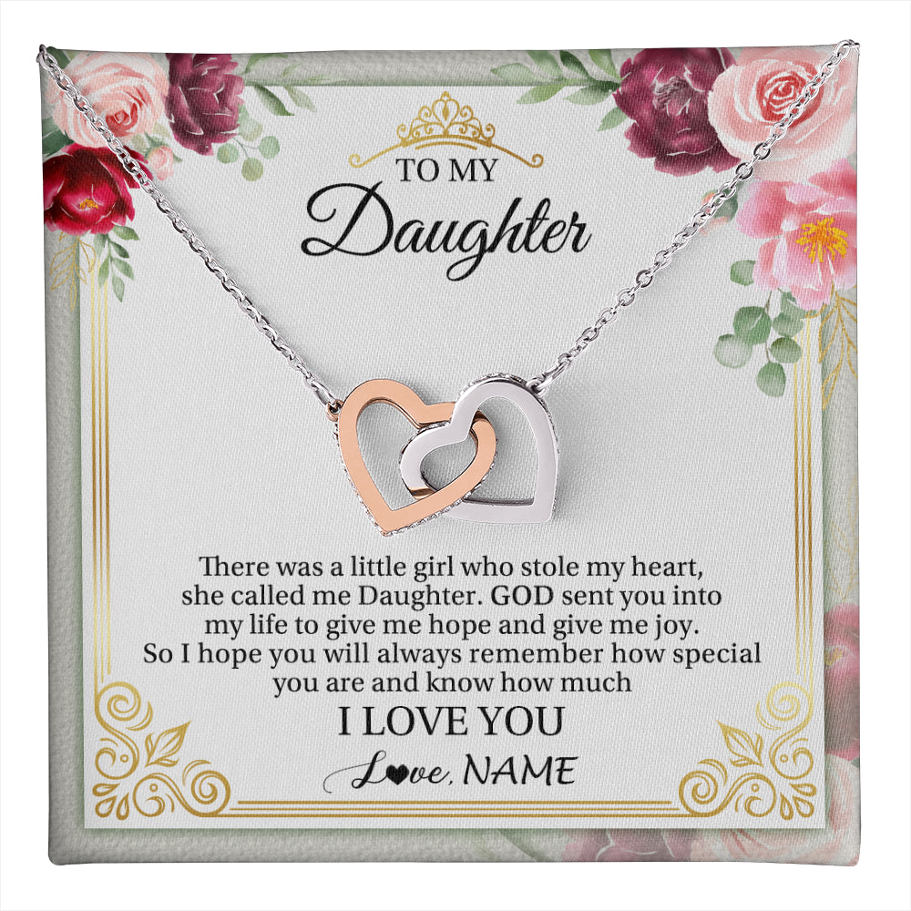 Interlocking Hearts Necklace Stainless Steel & Rose Gold Finish | 1 | Personalized To My Daughter Necklace From Mom Mother There Was A Little Girl Daughter Birthday Jewelry Graduation Christmas Customized Gift Box Message Card | teecentury