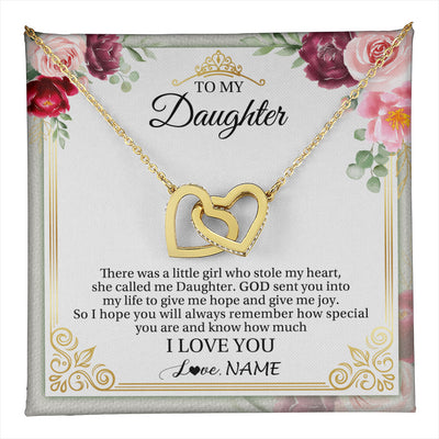 Interlocking Hearts Necklace 18K Yellow Gold Finish | 1 | Personalized To My Daughter Necklace From Mom Mother There Was A Little Girl Daughter Birthday Jewelry Graduation Christmas Customized Gift Box Message Card | teecentury