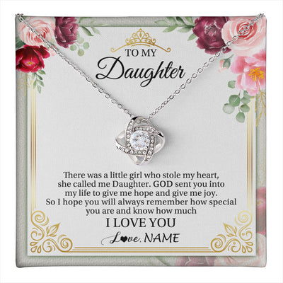 Love Knot Necklace 14K White Gold Finish | 1 | Personalized To My Daughter Necklace From Mom Mother There Was A Little Girl Daughter Birthday Jewelry Graduation Christmas Customized Gift Box Message Card | teecentury