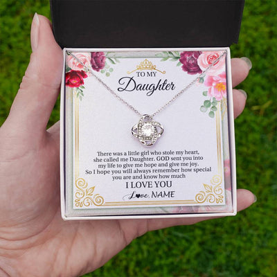 Love Knot Necklace 14K White Gold Finish | 2 | Personalized To My Daughter Necklace From Mom Mother There Was A Little Girl Daughter Birthday Jewelry Graduation Christmas Customized Gift Box Message Card | teecentury