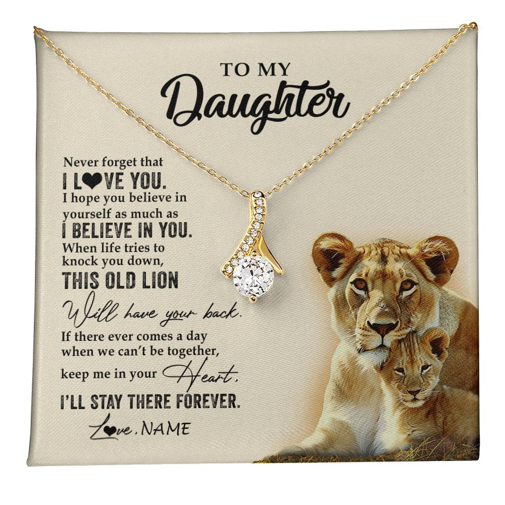 Alluring Beauty Necklace 18K Yellow Gold Finish | 1 | Personalized To My Daughter Necklace From Mom Mother This Old Lion Never Forget I Love You Daughter Jewelry Birthday Christmas Customized Gift Box Message Card | teecentury