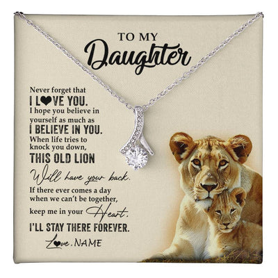 Alluring Beauty Necklace 14K White Gold Finish | 1 | Personalized To My Daughter Necklace From Mom Mother This Old Lion Never Forget I Love You Daughter Jewelry Birthday Christmas Customized Gift Box Message Card | teecentury