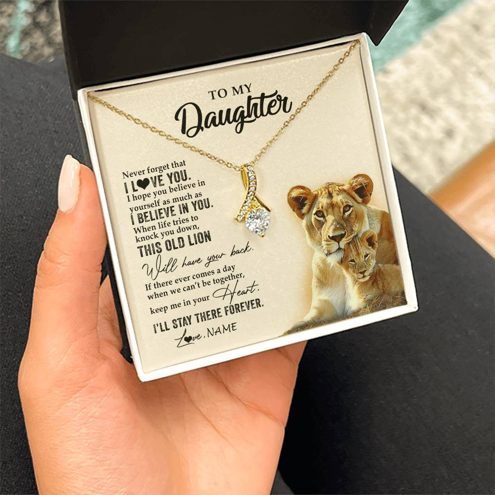 Alluring Beauty Necklace 18K Yellow Gold Finish | 2 | Personalized To My Daughter Necklace From Mom Mother This Old Lion Never Forget I Love You Daughter Jewelry Birthday Christmas Customized Gift Box Message Card | teecentury