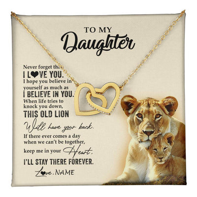 Interlocking Hearts Necklace 18K Yellow Gold Finish | 1 | Personalized To My Daughter Necklace From Mom Mother This Old Lion Never Forget I Love You Daughter Jewelry Birthday Christmas Customized Gift Box Message Card | teecentury