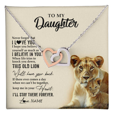 Interlocking Hearts Necklace Stainless Steel & Rose Gold Finish | 1 | Personalized To My Daughter Necklace From Mom Mother This Old Lion Never Forget I Love You Daughter Jewelry Birthday Christmas Customized Gift Box Message Card | teecentury
