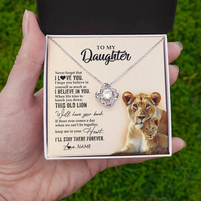 Love Knot Necklace 14K White Gold Finish | 2 | Personalized To My Daughter Necklace From Mom Mother This Old Lion Never Forget I Love You Daughter Jewelry Birthday Christmas Customized Gift Box Message Card | teecentury