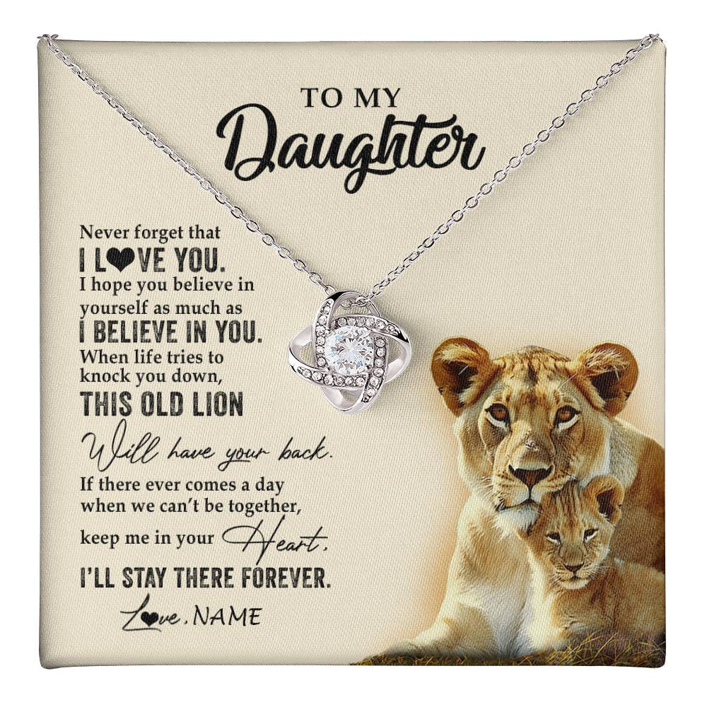 Love Knot Necklace 14K White Gold Finish | 1 | Personalized To My Daughter Necklace From Mom Mother This Old Lion Never Forget I Love You Daughter Jewelry Birthday Christmas Customized Gift Box Message Card | teecentury
