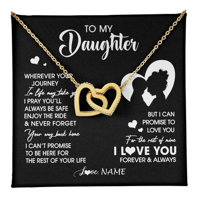 Interlocking Hearts Necklace 18K Yellow Gold Finish | 1 | Personalized To My Daughter Necklace From Mom Mother Wherever Your Journey Daughter Birthday Gifts Graduation Christmas Customized Gift Box Message Card | teecentury