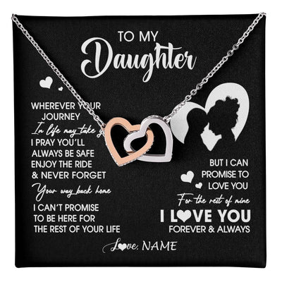 Interlocking Hearts Necklace Stainless Steel & Rose Gold Finish | 1 | Personalized To My Daughter Necklace From Mom Mother Wherever Your Journey Daughter Birthday Gifts Graduation Christmas Customized Gift Box Message Card | teecentury