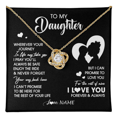 Love Knot Necklace 18K Yellow Gold Finish | 1 | Personalized To My Daughter Necklace From Mom Mother Wherever Your Journey Daughter Birthday Gifts Graduation Christmas Customized Gift Box Message Card | teecentury